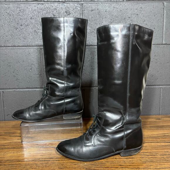 Vintage Women’s Tall Leather Lace-Up Equestrian Boots Size 10 Made in Yugoslavia - Picture 2 of 11